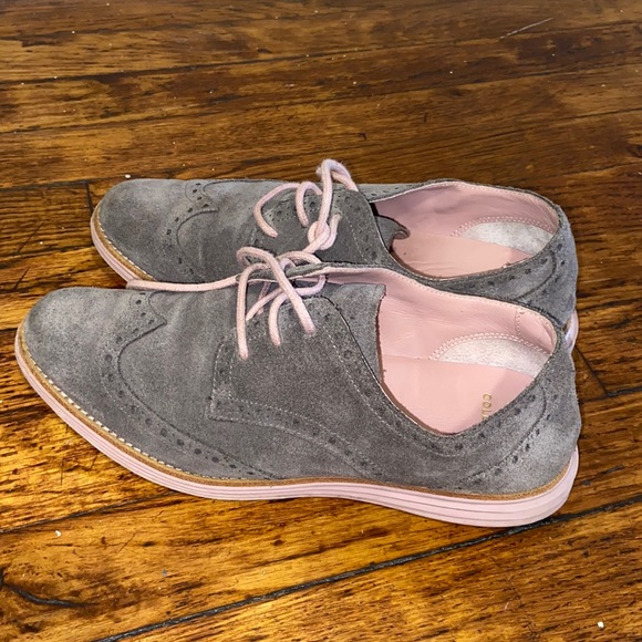 Cole Haan LunarGrand Grey Wingtip Suede Shoes - Picture 2 of 6